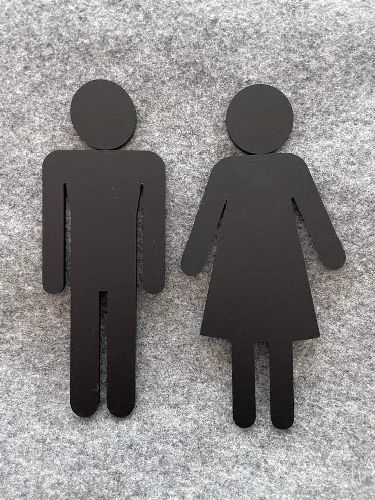 Toilettenschild | Mann | Frau aus schwarz mattem Acryl mit Klebefilm laserstern-beschriftungen-lasergravuren.myshopify.com 